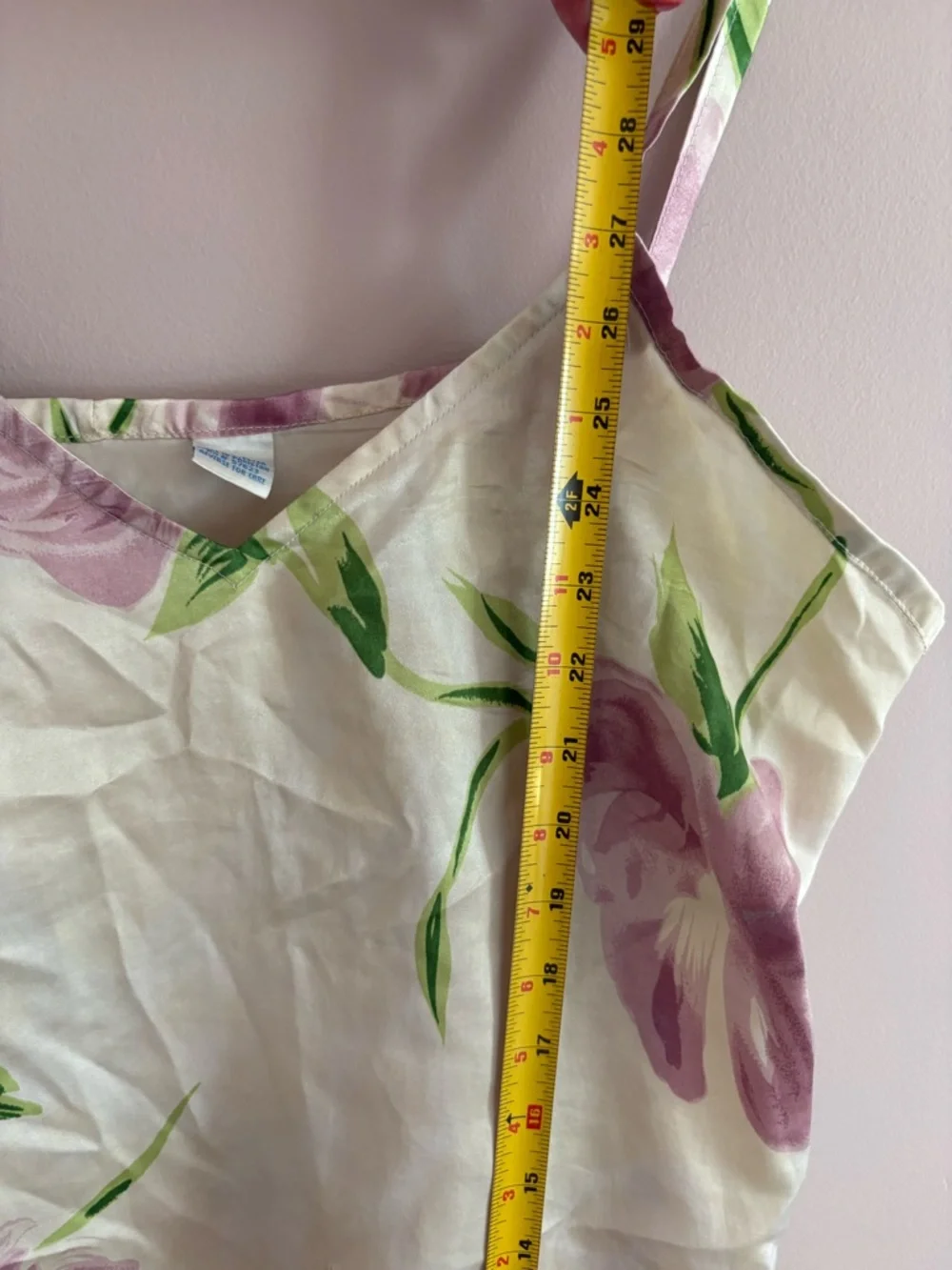 Floral Silk-Look Spaghetti Strap Cami - Cream with Lilac Roses - Picture 5 of 6